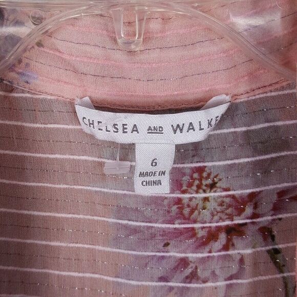 CHELSEA AND WALKER Top Womens Size 6 Pink Button Up Sheer Floral Silk Blend - Picture 2 of 7